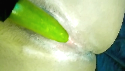 Busty amateur slut gets herself off with a cucumber dildo