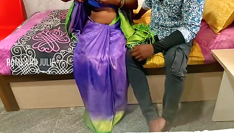 Indian stepmom and stepson have fun at the backyard