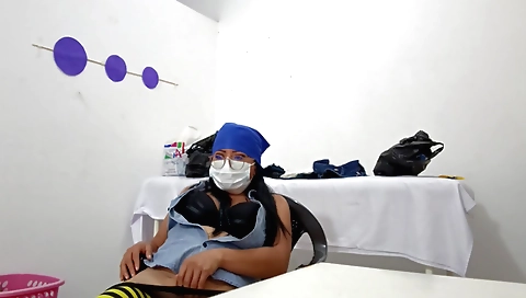 Indian nurse with a nice body opens and deepens her ass