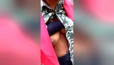 Brunette amateur video on the outdoor in the best way