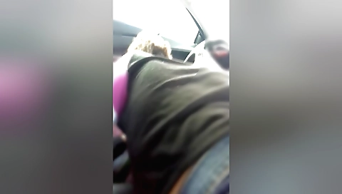 Ebony babe sucks off her husband in the parking lot
