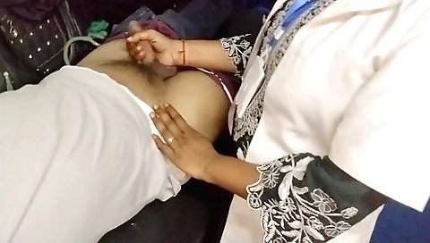 Hairy woman shows her hands to the doctor in her doctor's office