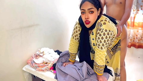 Big ass Indian brunette fucked by the tailor in the shop