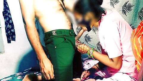 Indian brunette 18+ sucking and cumming on his dick