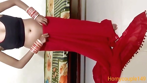 Indian girl in black dress shows her body in her bedroom