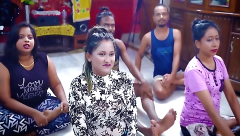 Indian yoga instructor and two busty ladies fuck each other