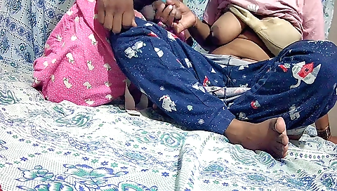 Indian big tit stepsister is giving a handjob after sex