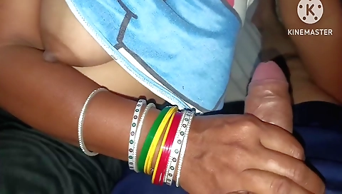 Indian teen gives her husband a good blowjob and a handjob