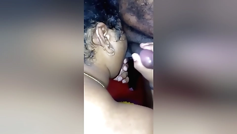 Indian girl with round boobs getting cum on her lips